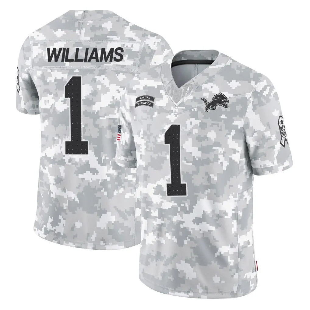 Pouc D.Lions #1 Jameson Williams Player Arctic Camo Salute To Service Limited Stitched Jerseys