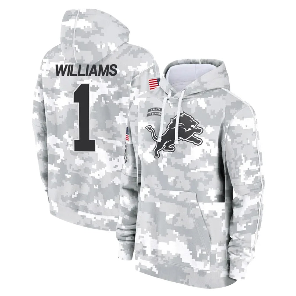 Pouc D.Lions #1 Jameson Williams Player Arctic Camo Salute to Service Hoodies Limited Game Stitched Jerseys