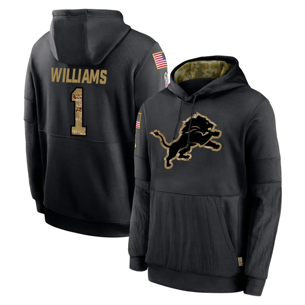 Pouc D.Lions #1 Jameson Williams Player Black Salute to Service Hoodies Limited Game Stitched Jerseys