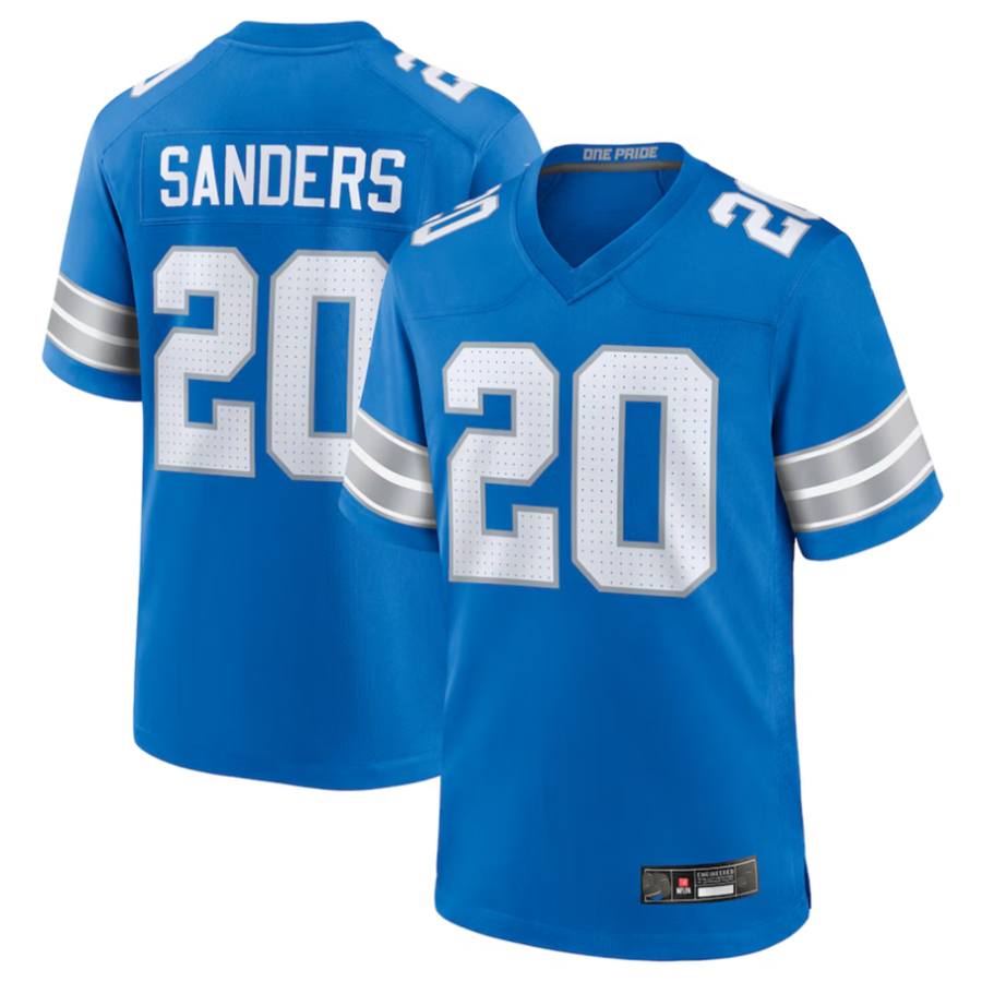 Pouc D.Lions #20 Barry Sanders Player Blue Game Stitched Jerseys