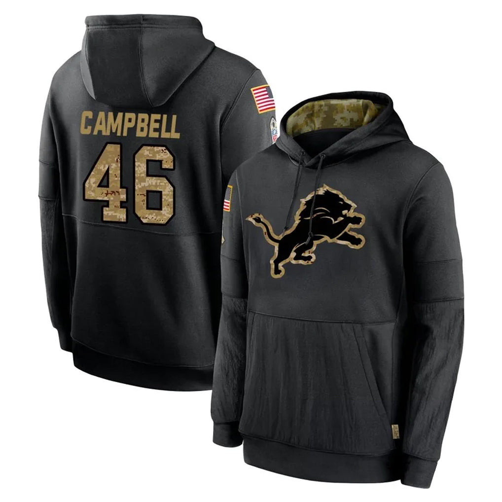 Pouc D.Lions #46 Jack Campbell Player Black Salute to Service Hoodies Limited Game Stitched Jerseys