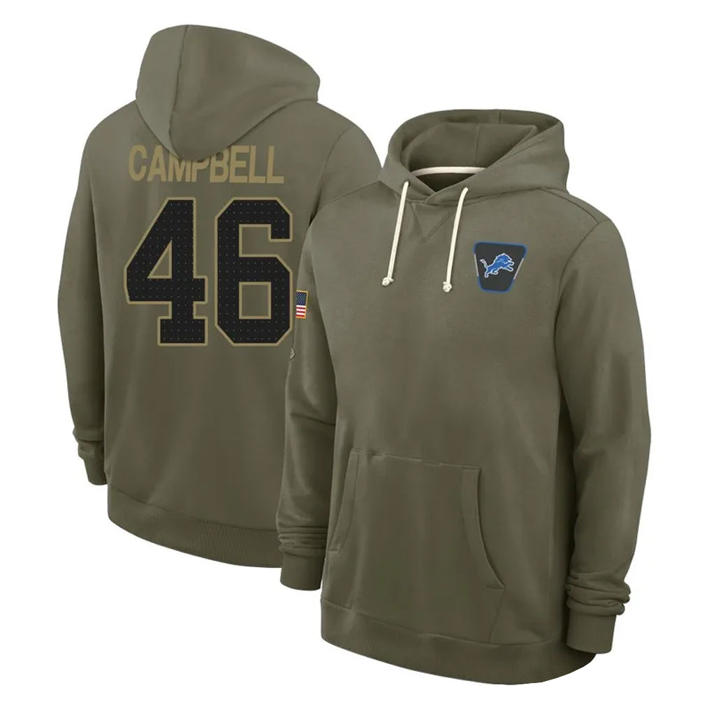 Pouc D.Lions #46 Jack Campbell Player Olive Salute to Service Pullover Hoodies Limited Stitched Jerseys