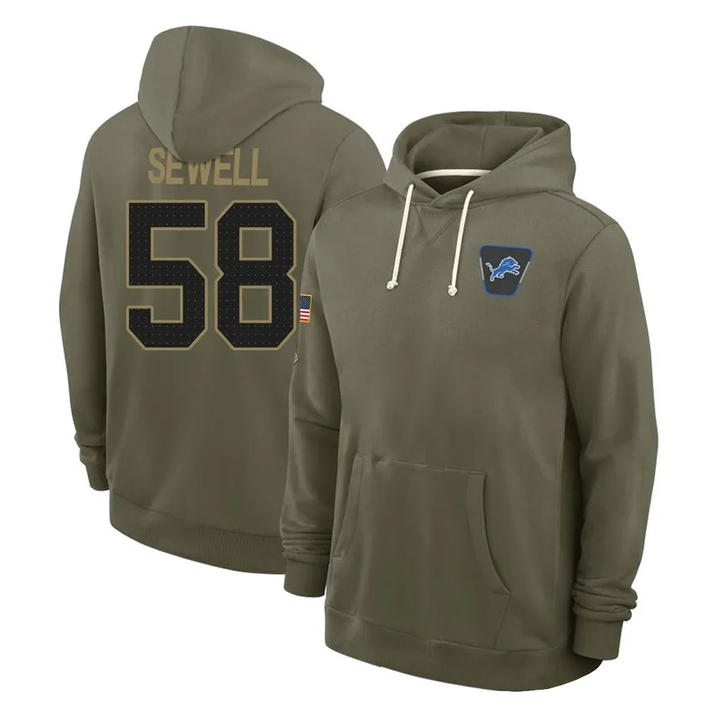 Pouc D.Lions #58 Penei Sewell Player Olive Salute to Service Pullover Hoodies Limited Stitched Jerseys