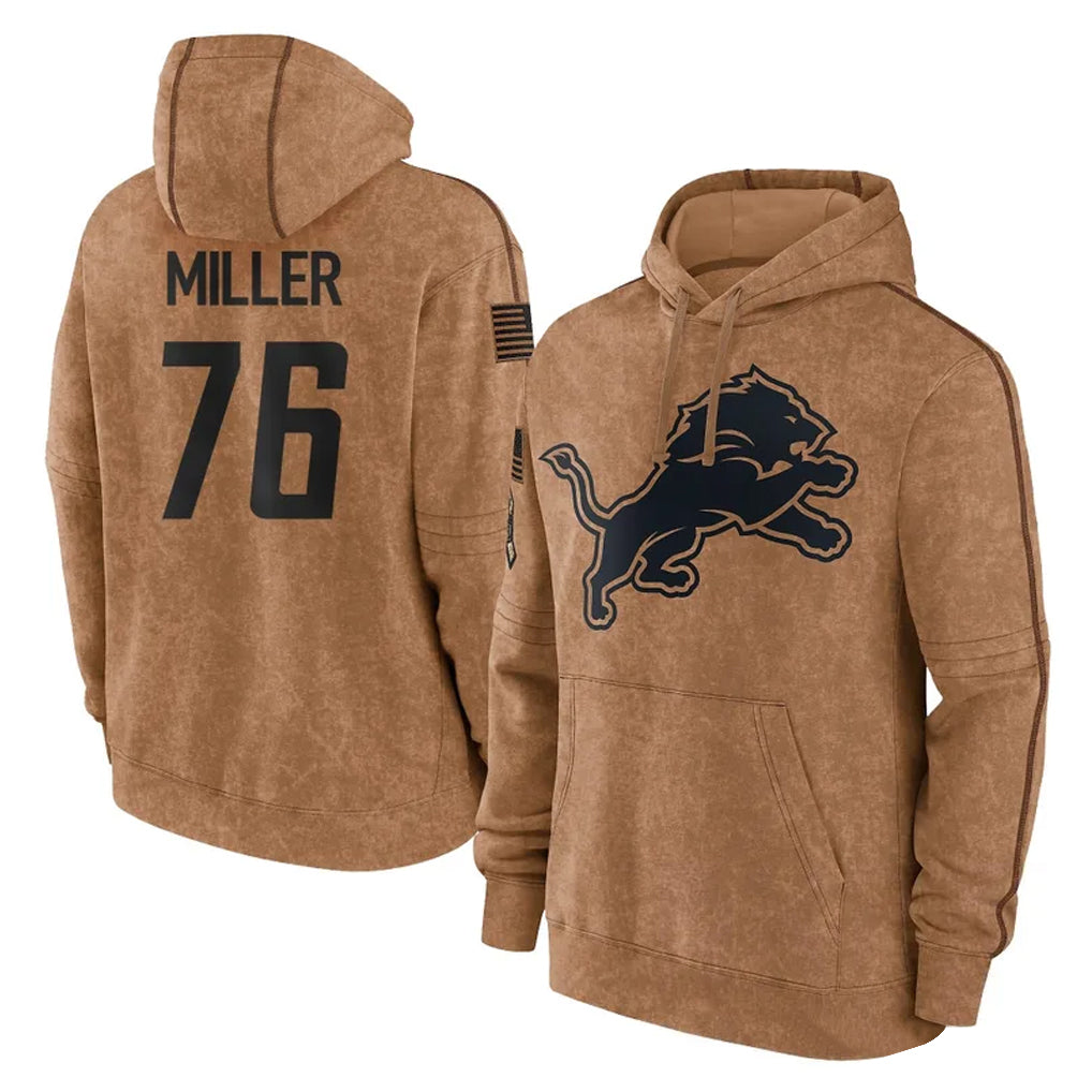 Pouc D.Lions #76 Blake Miller Player Brown Salute to Service Hoodies Limited Game Stitched Jerseys