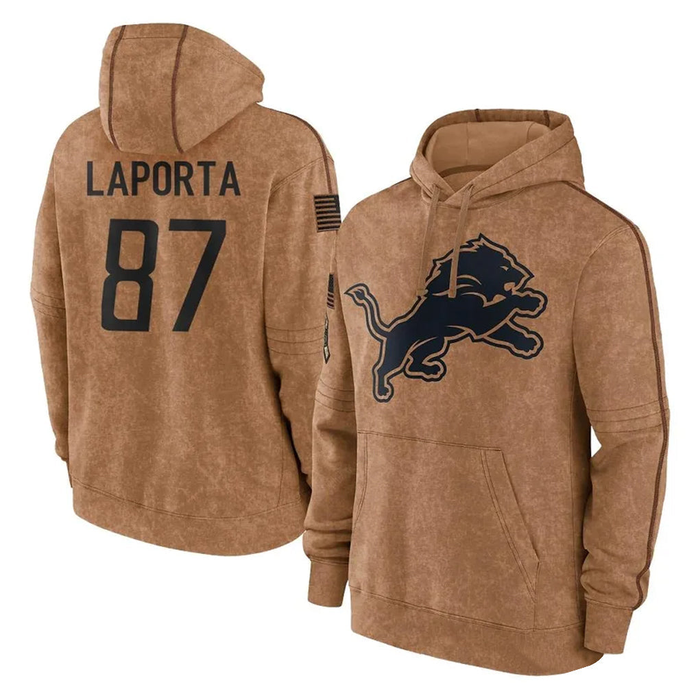 Pouc D.Lions #87 Sam LaPorta Player Brown Salute to Service Hoodies Limited Game Stitched Jerseys