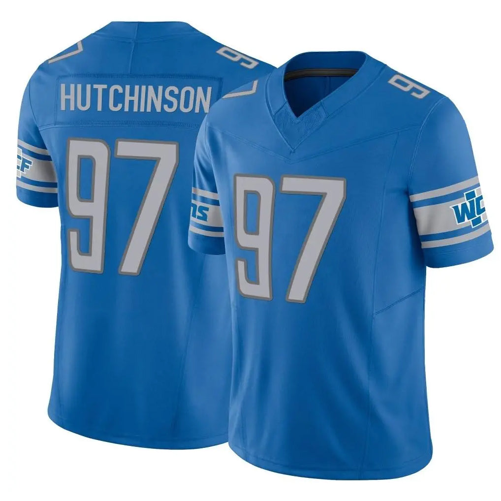 Pouc D.Lions #97 Aidan Hutchinson Player Blue Vapor F.U.S.E. Limited Home Game Stitched Jerseys