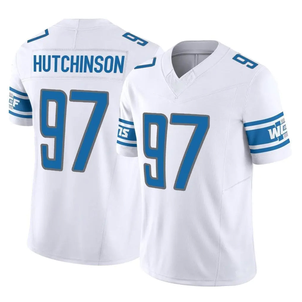 Pouc D.Lions #97 Aidan Hutchinson Player White Vapor F.U.S.E. Limited Home Game Stitched Jerseys