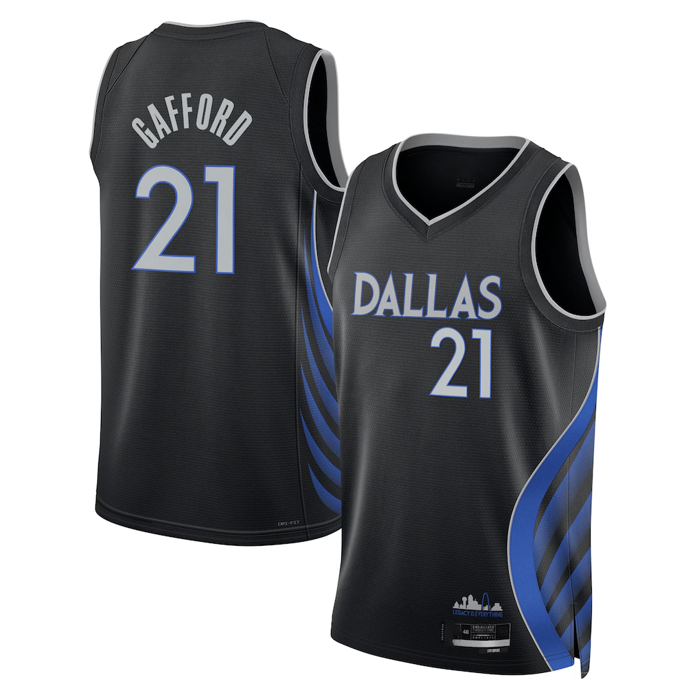 Pouc D.Mavericks #21 Daniel Gafford Black 2025-2026 City Edition Swingman Stitched Jerseys