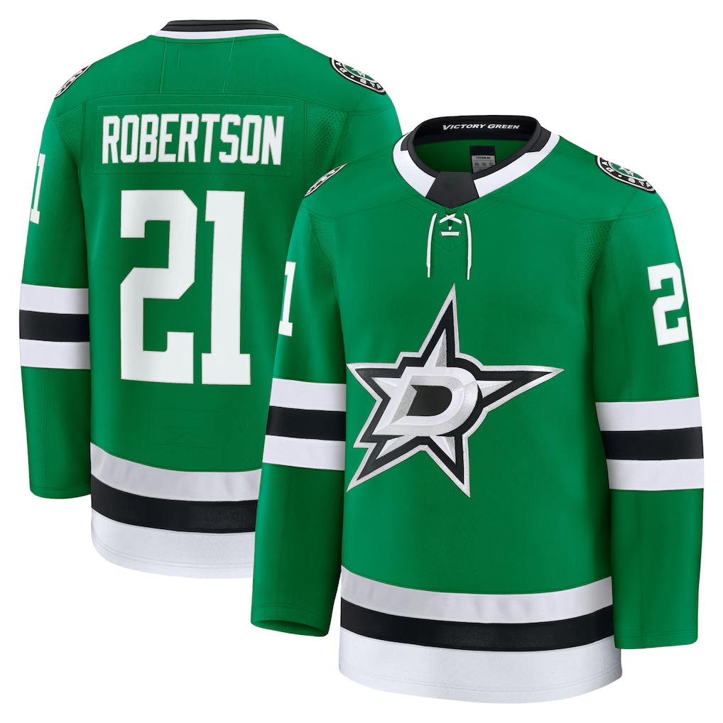 Pouc D.Stars #21 Jason Robertson Kelly Green Home Premium Jerseys