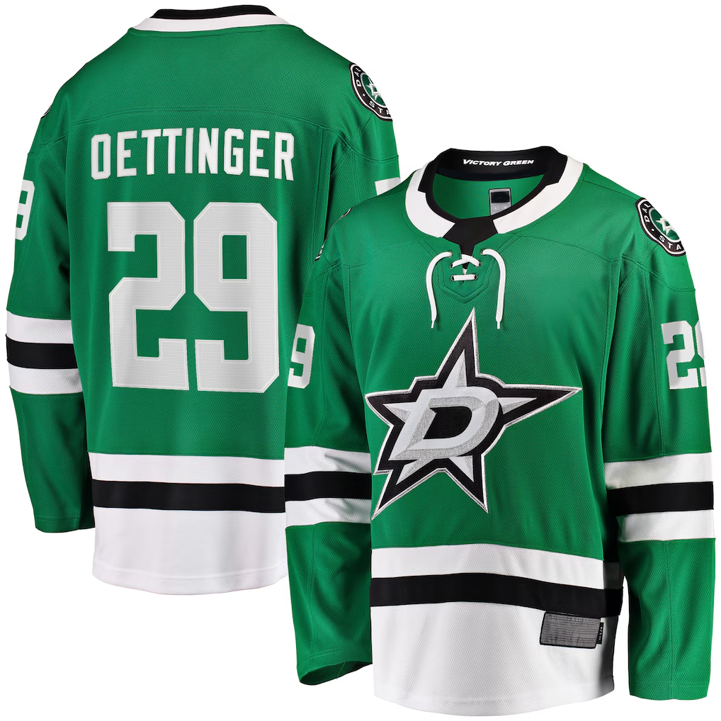 Pouc D.Stars #29 Jake Oettinger Kelly Green Home Breakaway Player Jerseys