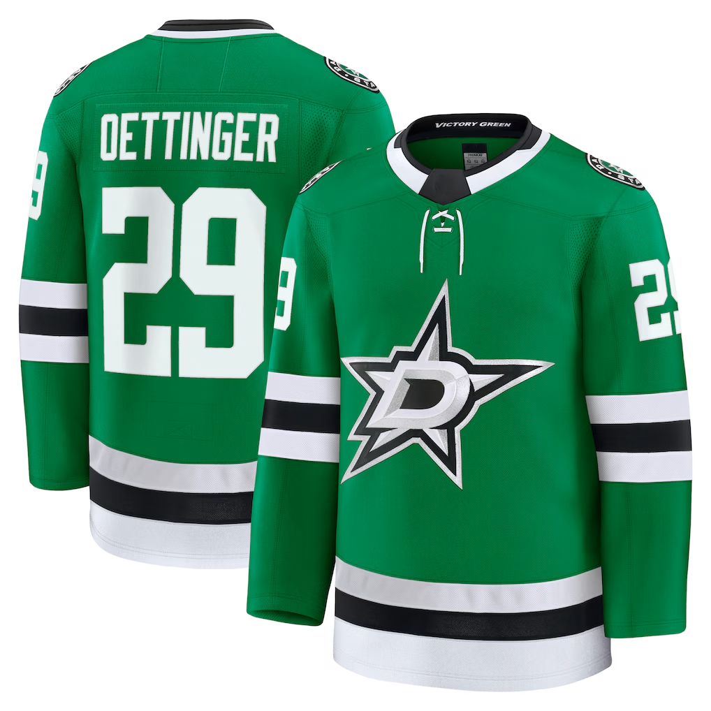Pouc D.Stars #29 Jake Oettinger Kelly Green Home Premium Jerseys