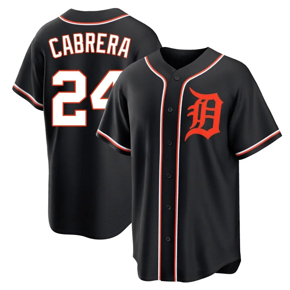 Pouc D.Tigers #24 Miguel Cabrera Player Black Fashion Out Home Game Stitched Jerseys