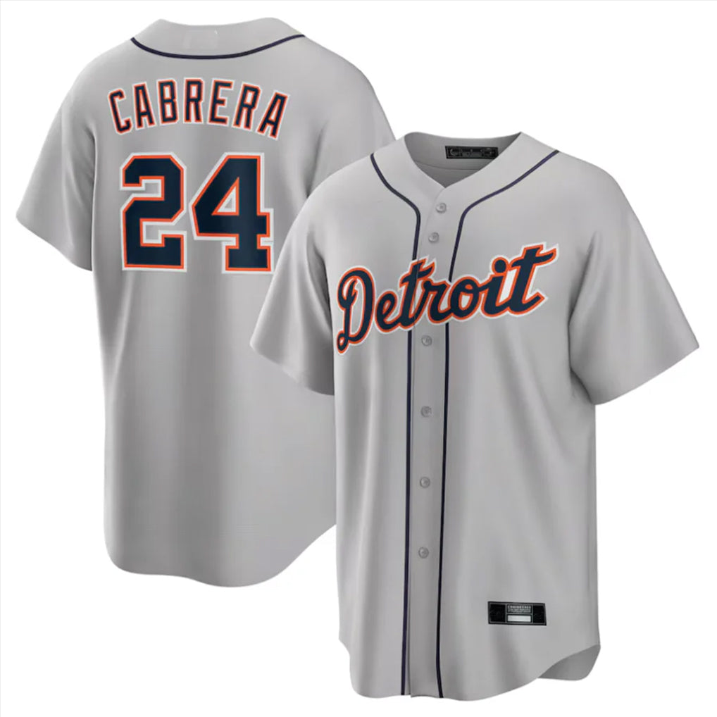 Pouc D.Tigers #24 Miguel Cabrera Player Gray Home Game Stitched Jerseys