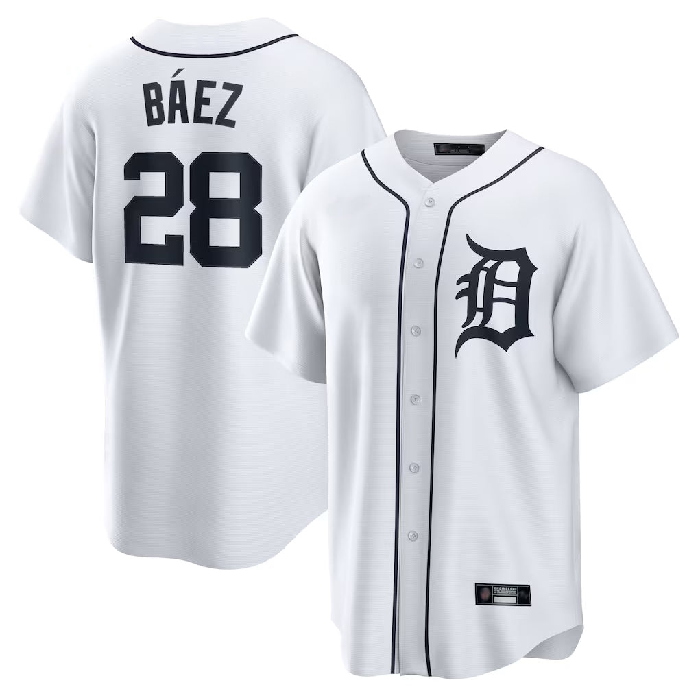 Pouc D.Tigers #28 Javier B¡§¡éez Player White Home Game Stitched Jerseys