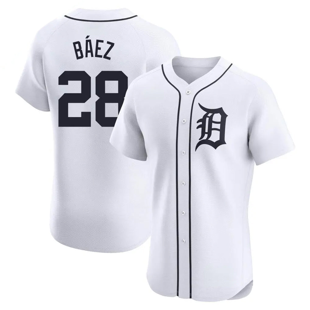 Pouc D.Tigers #28 Javier B¡§¡éez Player White Limited Elite Home Stitched Jerseys