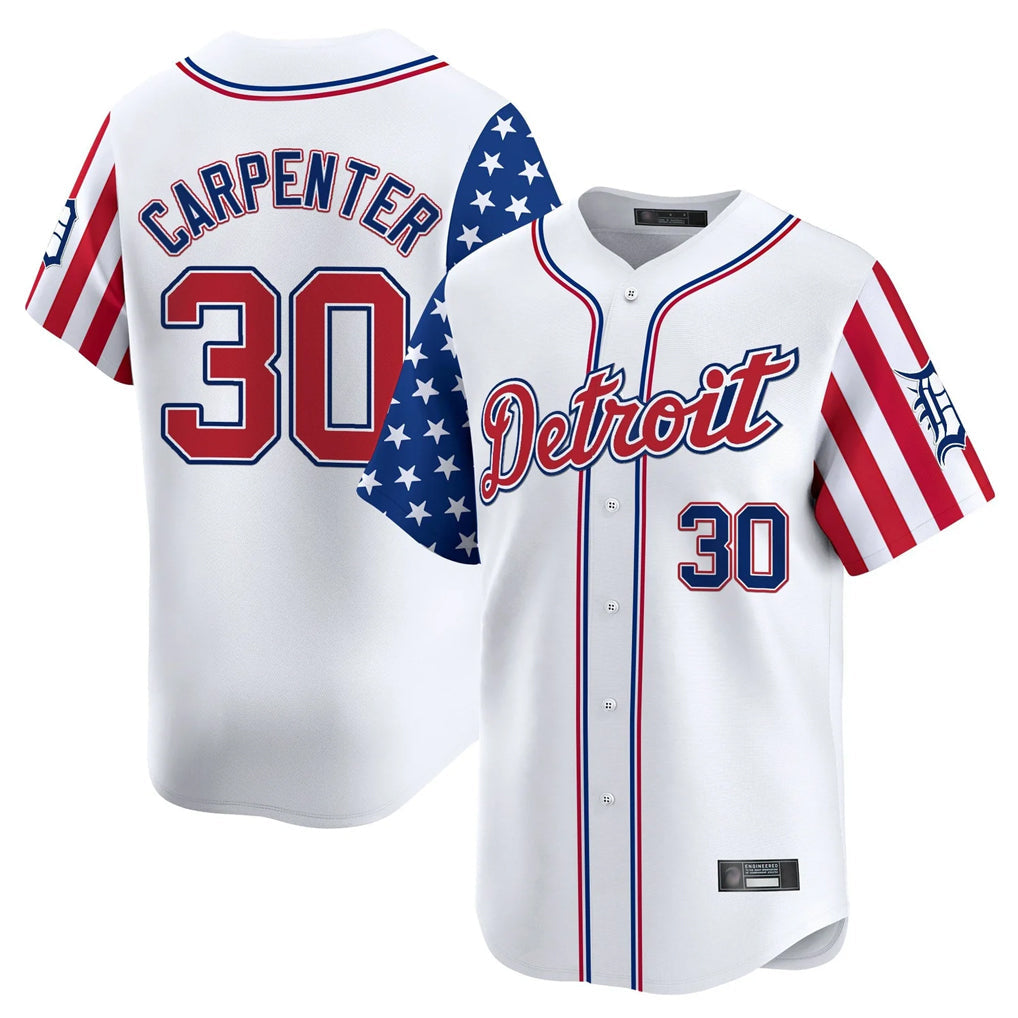 Pouc D.Tigers #30 Kerry Carpenter Player White Independence Day Vapor Premier Limited Stitched Jerseys