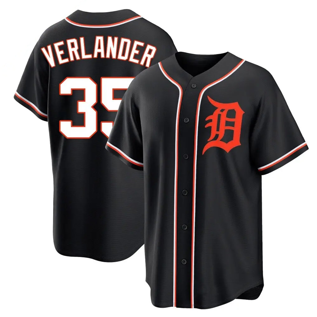 Pouc D.Tigers #35 Justin Verlander Player Black Fashion Out Home Game Stitched Jerseys