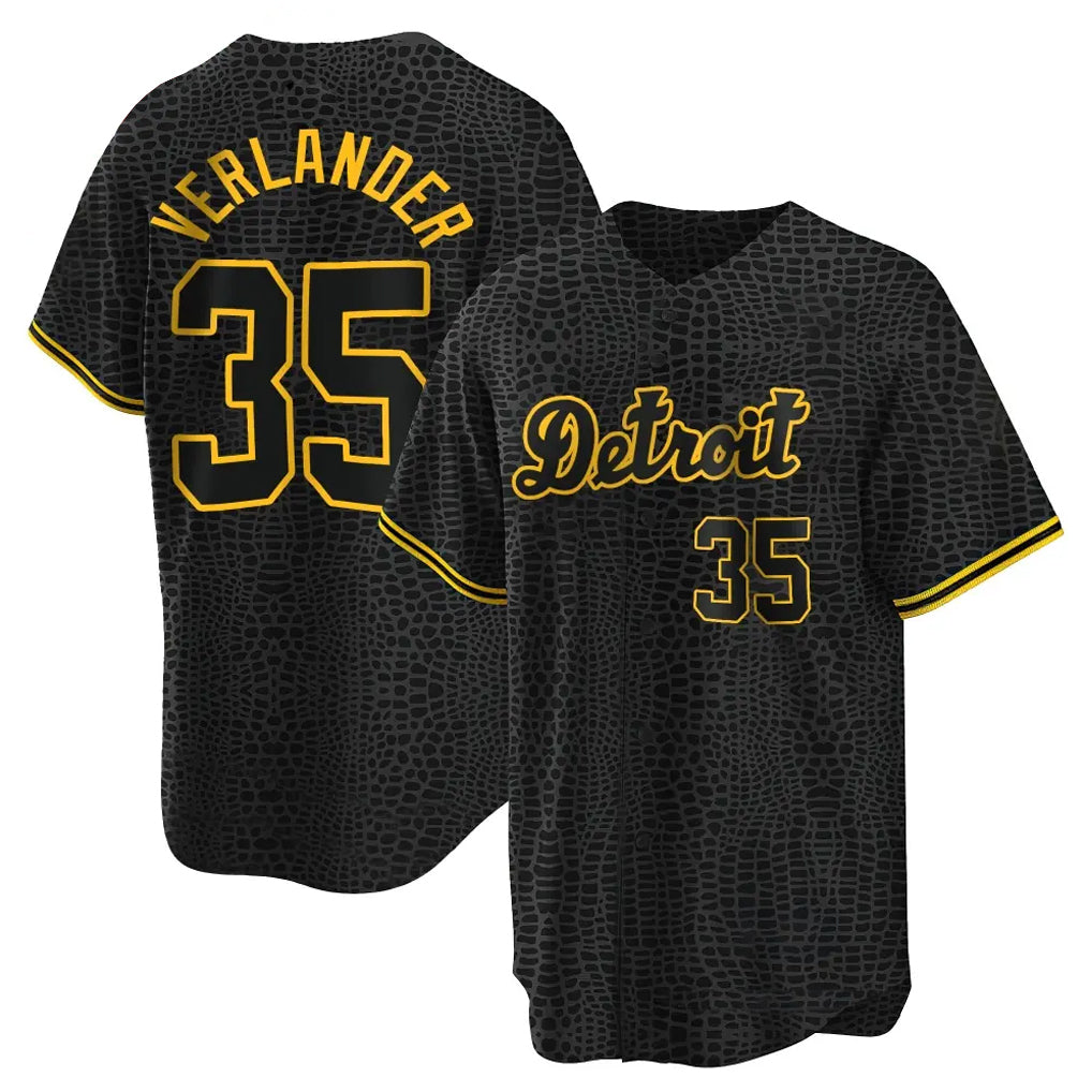 Pouc D.Tigers #35 Justin Verlander Player Black Snake Skin City Home Game Stitched Jerseys