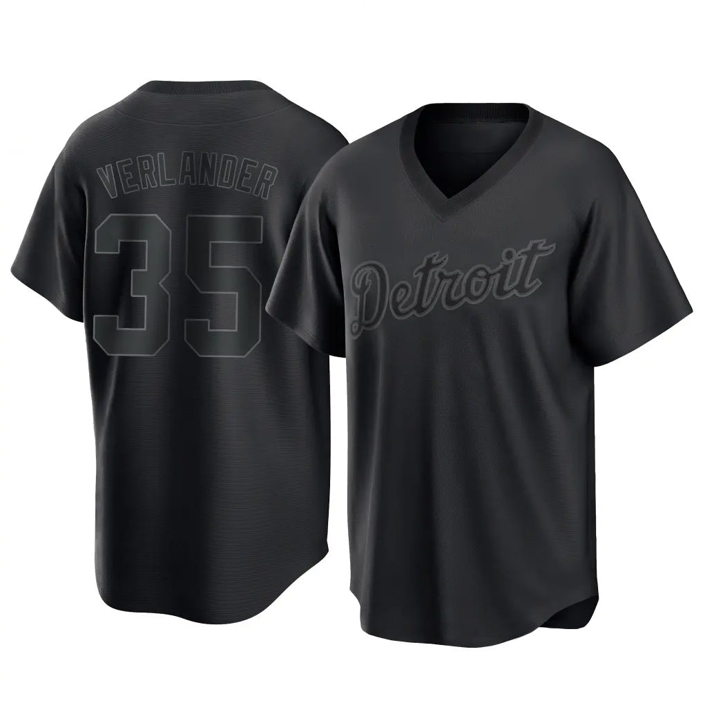 Pouc D.Tigers #35 Justin Verlander Player Black T-shirt Home Game Stitched Jerseys