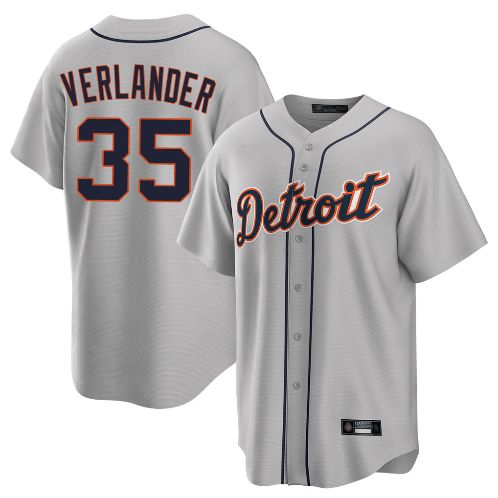 Pouc D.Tigers #35 Justin Verlander Player Gray Home Game Stitched Jerseys