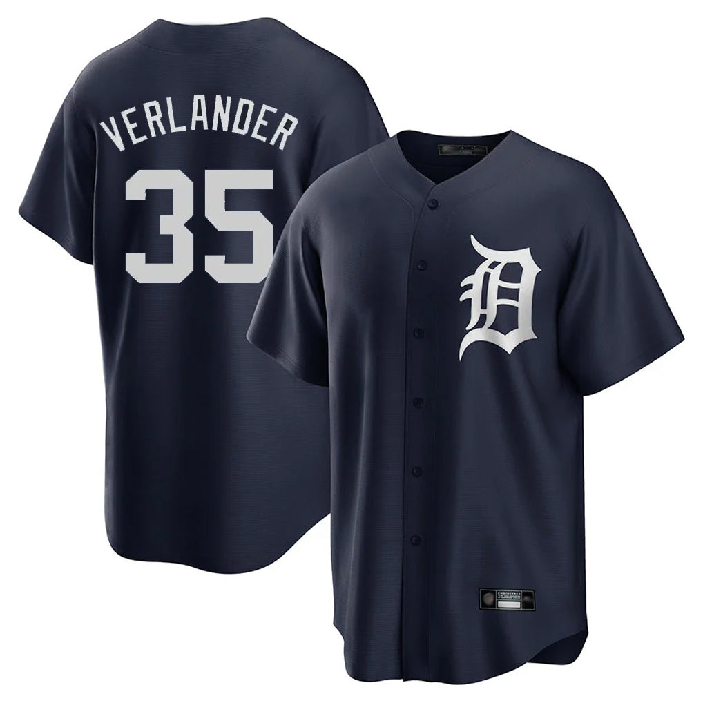 Pouc D.Tigers #35 Justin Verlander Player Navy Game Home Stitched Jerseys