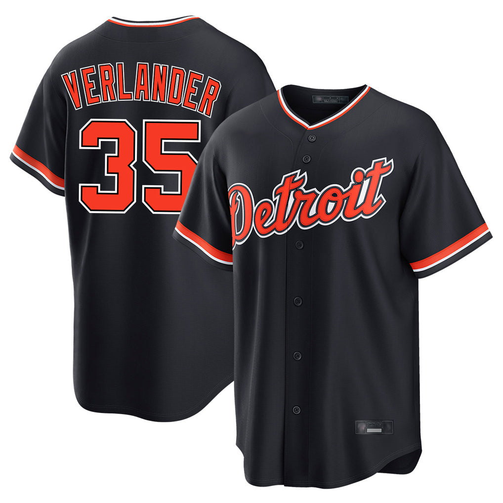 Pouc D.Tigers #35 Justin Verlander Player Navy Home Game Stitched Jerseys