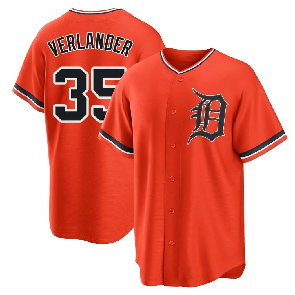 Pouc D.Tigers #35 Justin Verlander Player Orange Home Game Stitched Jerseys
