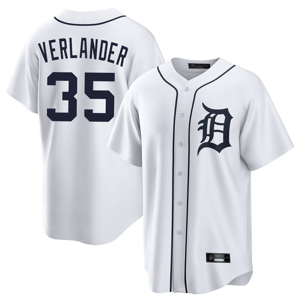 Pouc D.Tigers #35 Justin Verlander Player White Home Game Stitched Jerseys