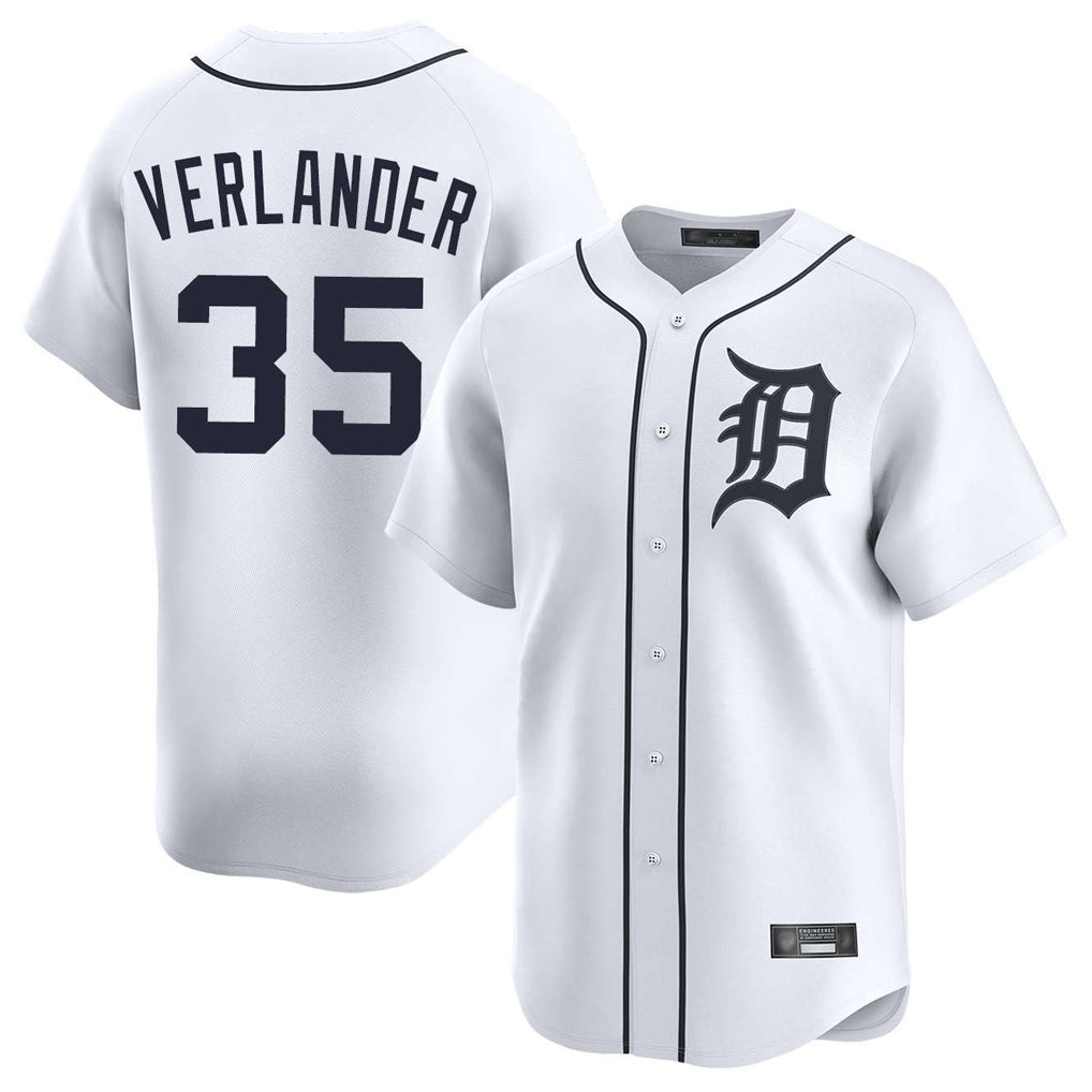 Pouc D.Tigers #35 Justin Verlander Player White Home Limited Stitched Jerseys
