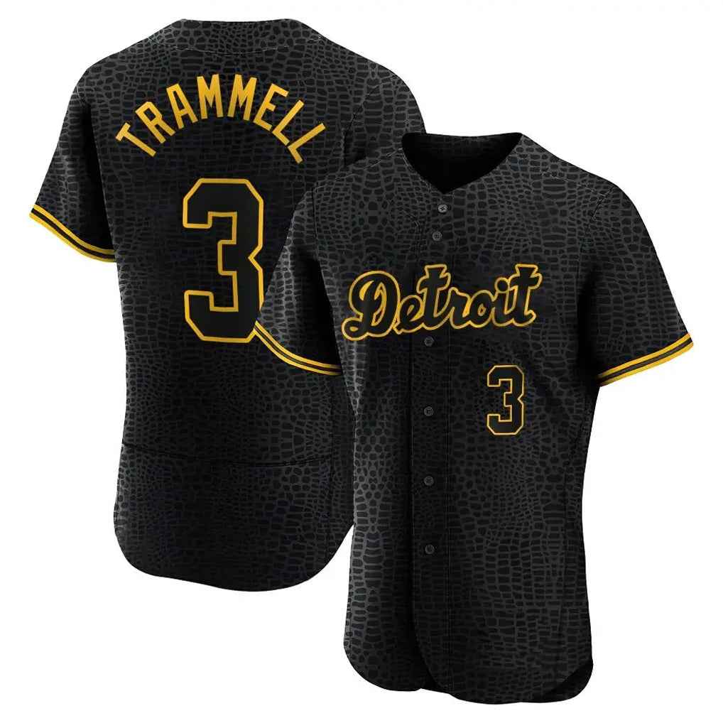 Pouc D.Tigers #3 Alan Trammell Player Black Snake Skin City Limited Elite Home Stitched Jerseys