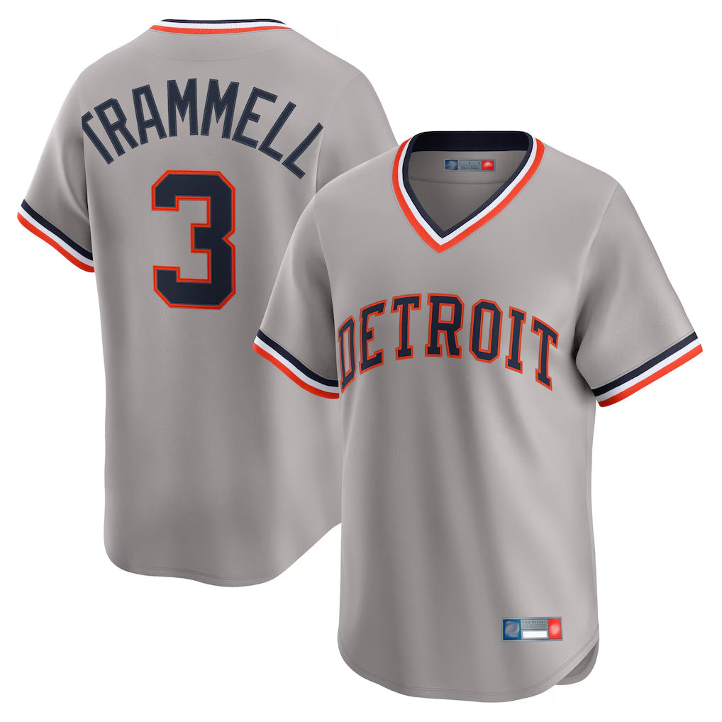 Pouc D.Tigers #3 Alan Trammell Player Gray Cooperstown T-shirt Home Game Stitched Jerseys