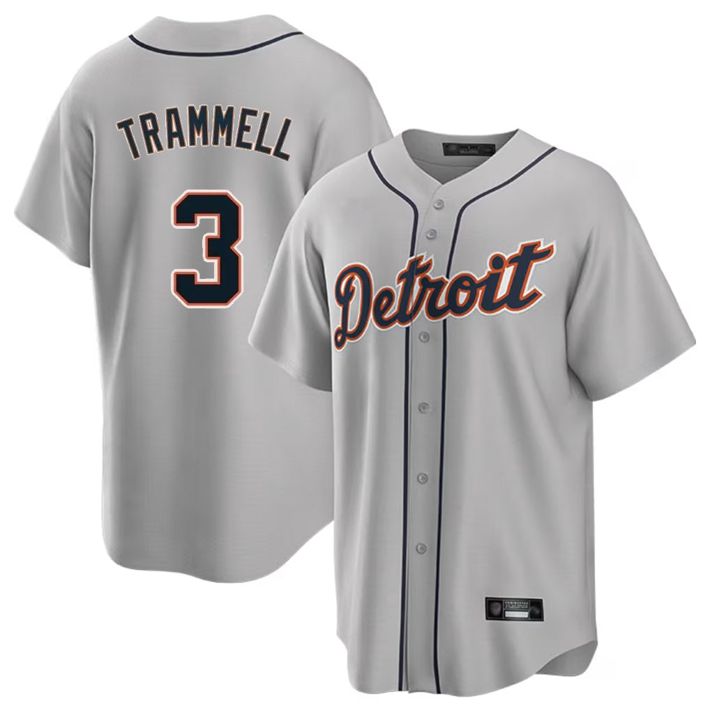 Pouc D.Tigers #3 Alan Trammell Player Gray Home Game Stitched Jerseys
