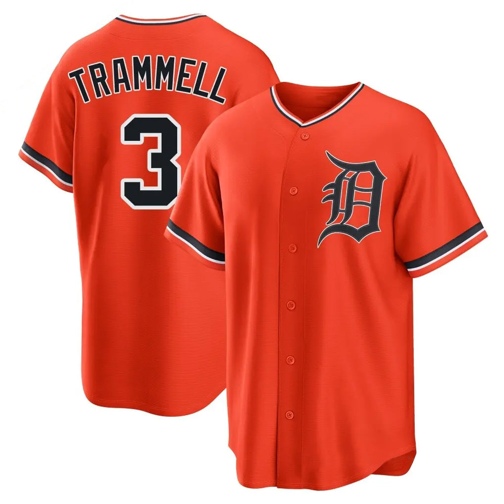 Pouc D.Tigers #3 Alan Trammell Player Orange Home Game Stitched Jerseys