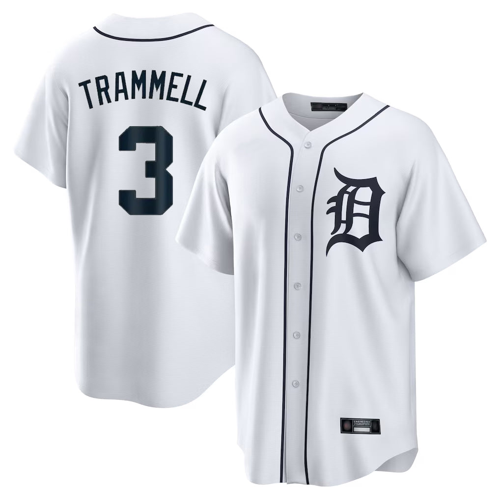 Pouc D.Tigers #3 Alan Trammell Player White Home Game Stitched Jerseys