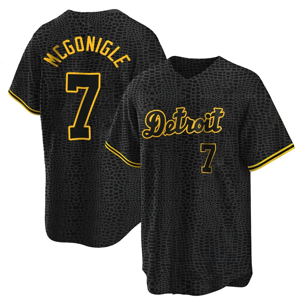 Pouc D.Tigers #7 Kevin McGonigle Player Black Snake Skin City Home Game Stitched Jerseys