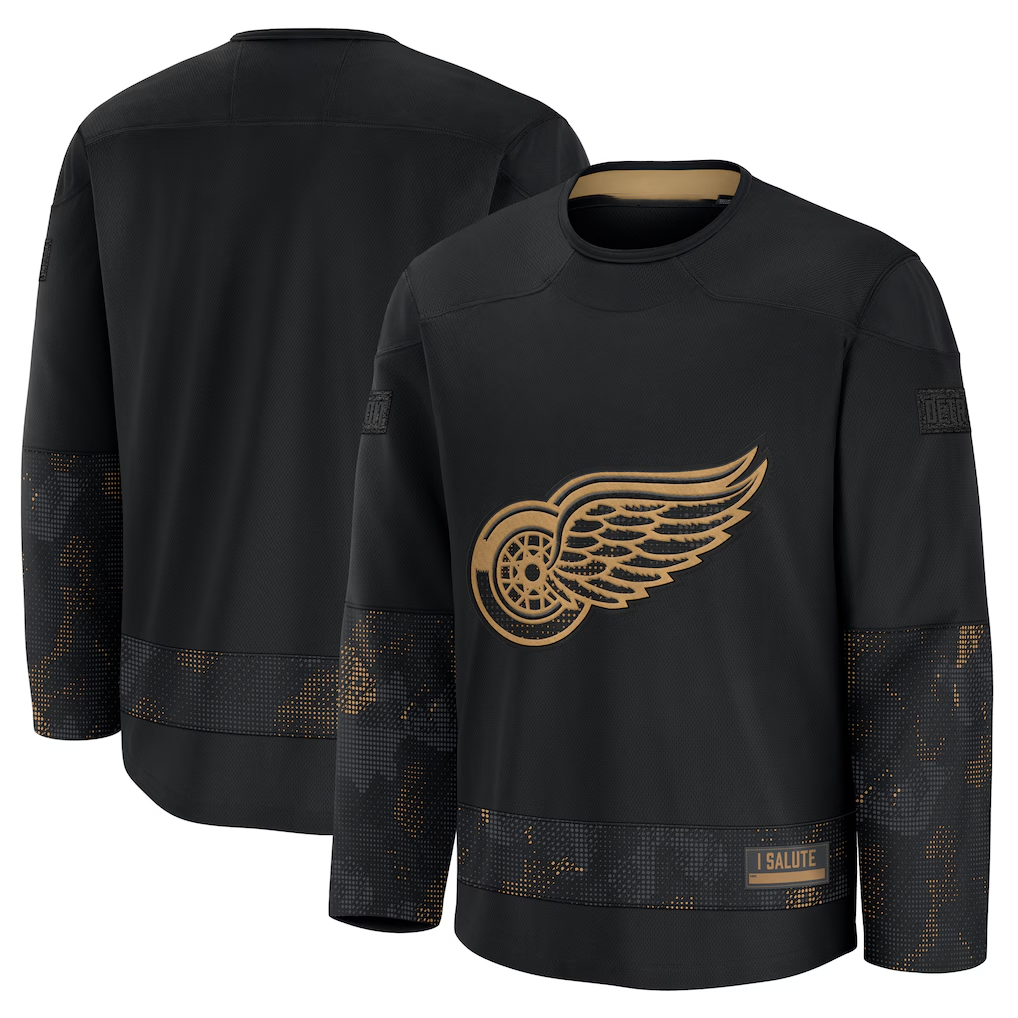 Pouc D.Red wings Black 2024 Military Appreciation Practice Jersey