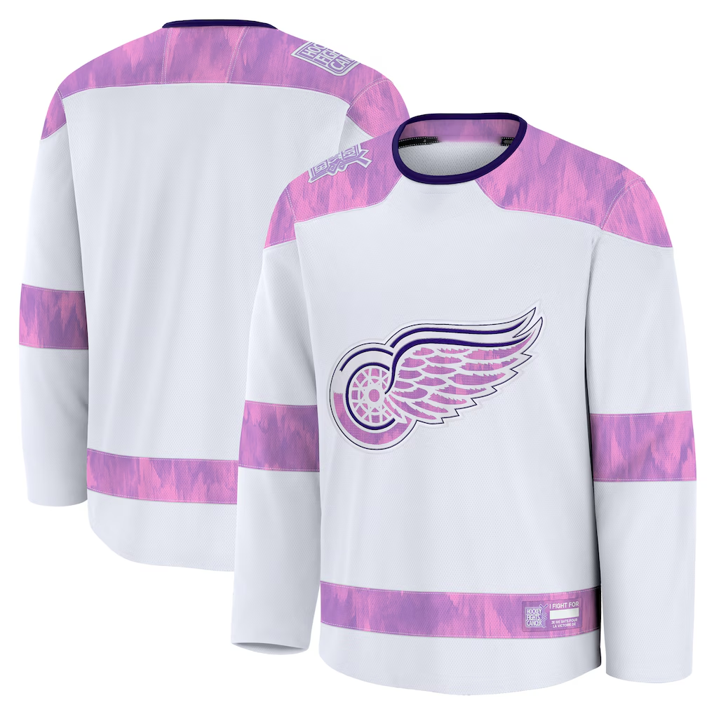 Pouc D.Red wings White 2024 Hockey Fights Cancer Practice Jerseys