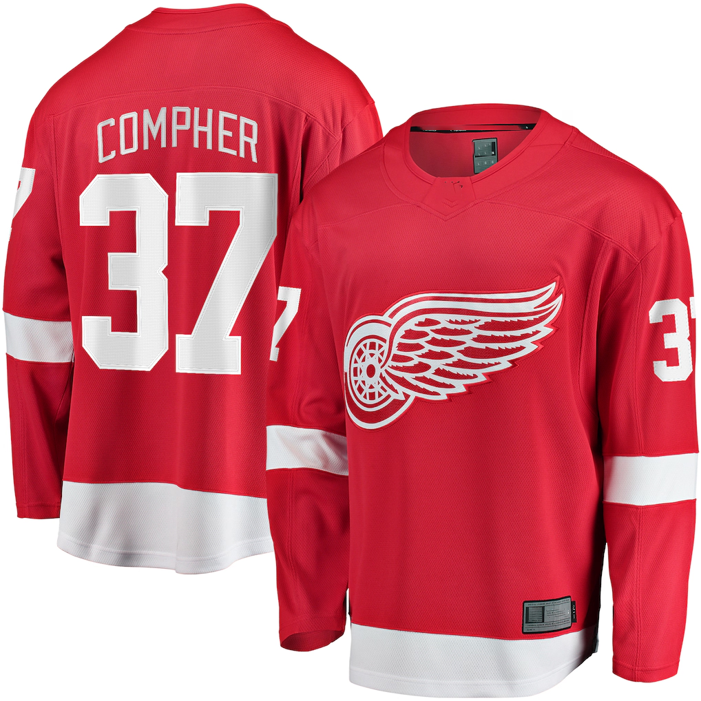 Pouc D.Red wings #37 J.T. Compher Red Home Breakaway Jersey