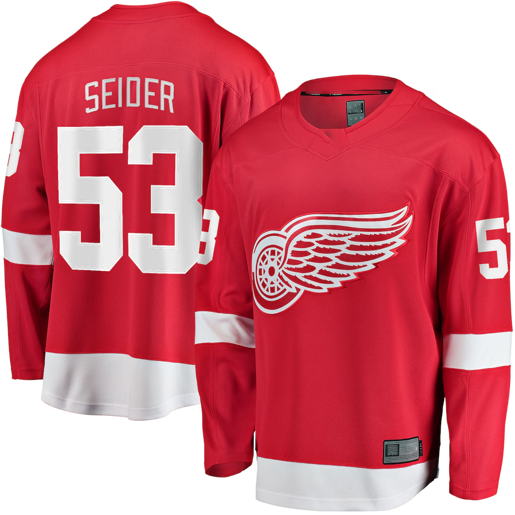 Pouc D.Red wings #53 Moritz Seider Red Home Breakaway Player Jerseys