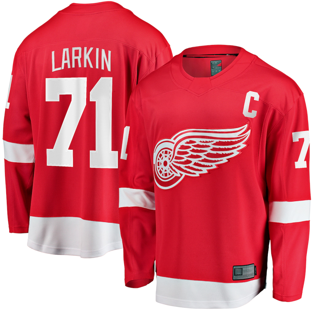 Pouc D.Red wings #71 Dylan Larkin Branded Red Captain Home Breakaway Jerseys