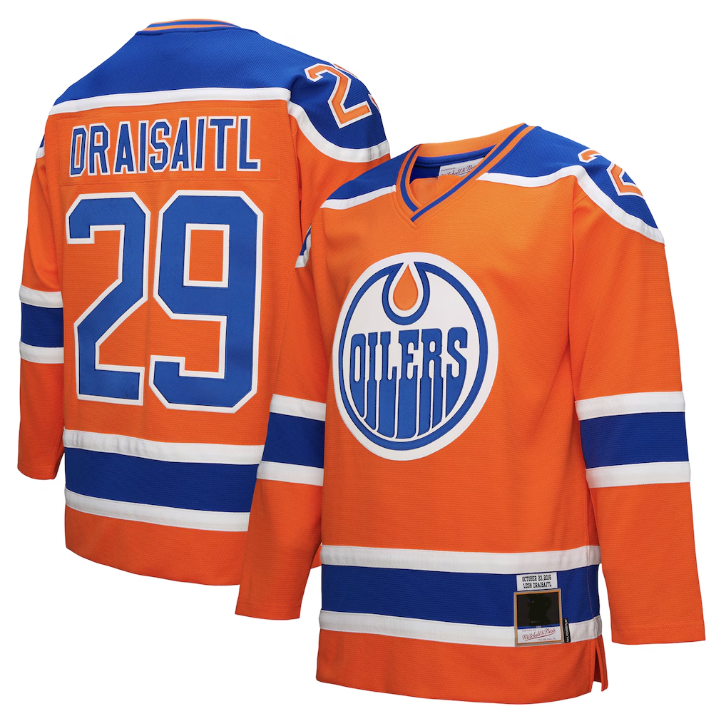 Pouc E.Oilers #29 Leon Draisaitl Mitchell & Ness Orange Power Play Jerseys
