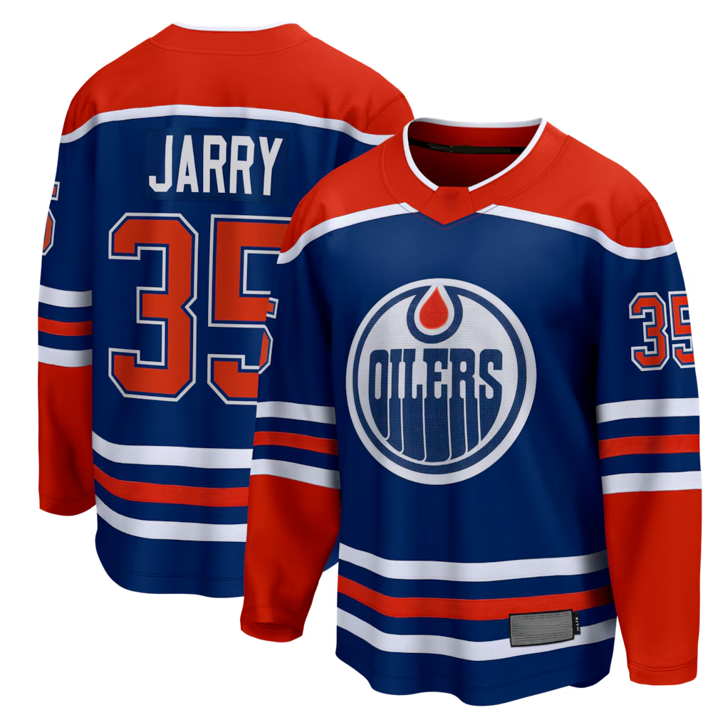 Pouc E.Oilers #35 Tristan Jarry Royal Home Premier Breakaway Player Jerseys