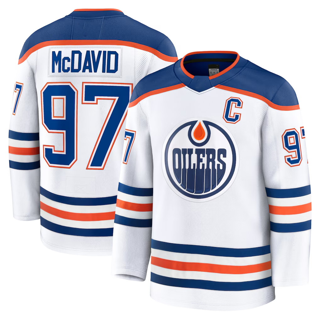 Pouc E.Oilers #97 Connor McDavid White Away Premium Jerseys