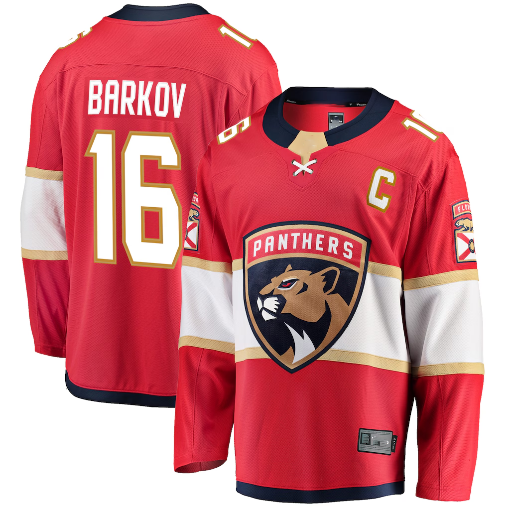 Pouc F.Panthers #16 Aleksander Barkov Red Captain Patch Home Breakaway Jerseys
