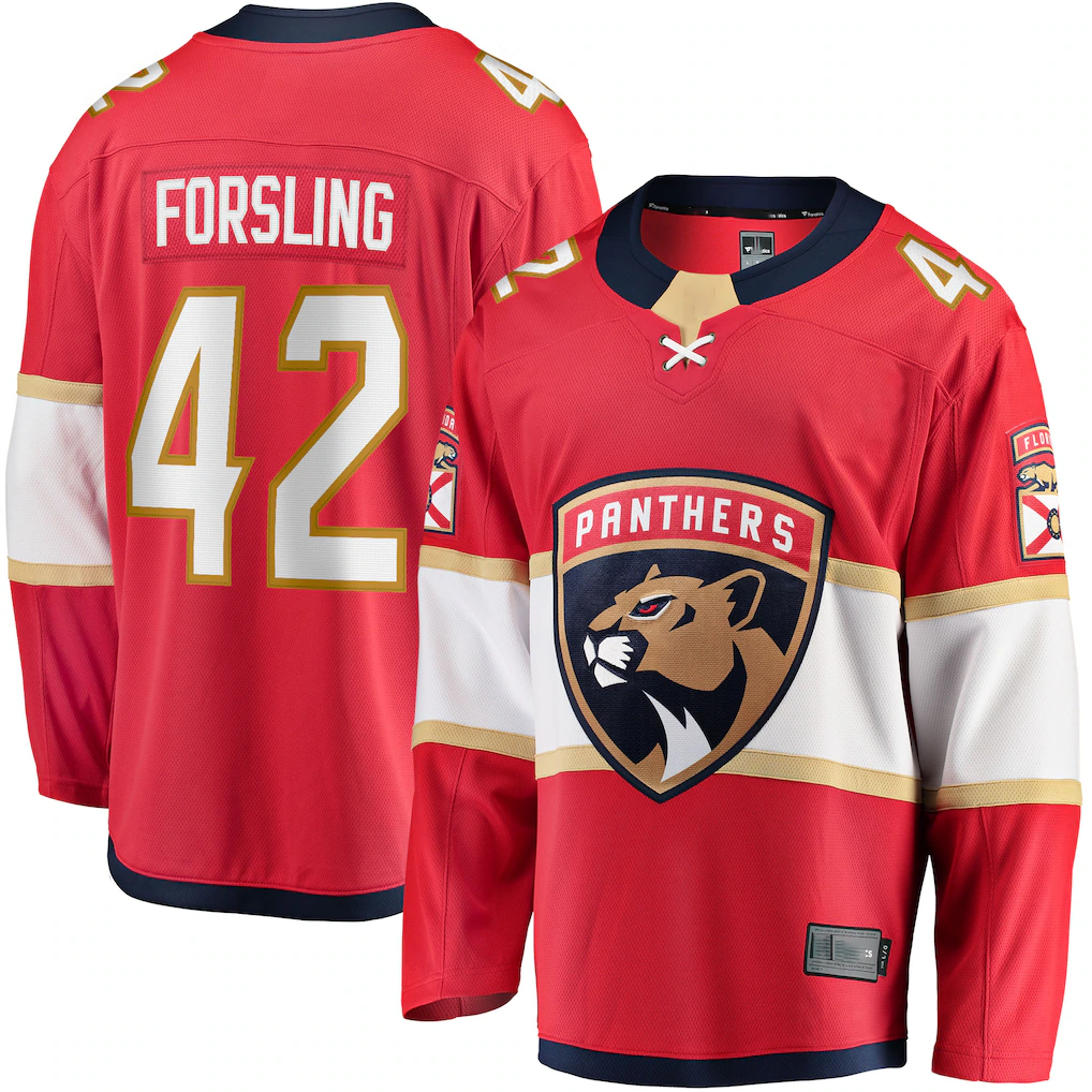 Pouc F.Panthers #42 Gustav Forsling Red Home Breakaway Player Jerseys