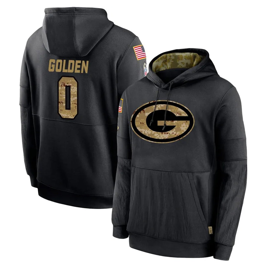 Pouc GB.Packers #0 Matthew Golden Player Black Salute to Service Hoodies Limited Game Stitched Jerseys