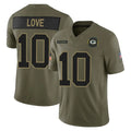 Pouc GB.Packers #10 Jordan Love Player Olive 2025 Salute To Service Limited Home Game Stitched Jerseys