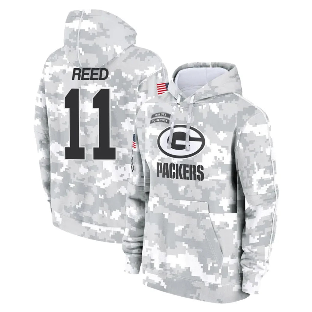 Pouc GB.Packers #11 Jayden Reed Player Arctic Camo Salute to Service Hoodies Limited Game Stitched Jerseys