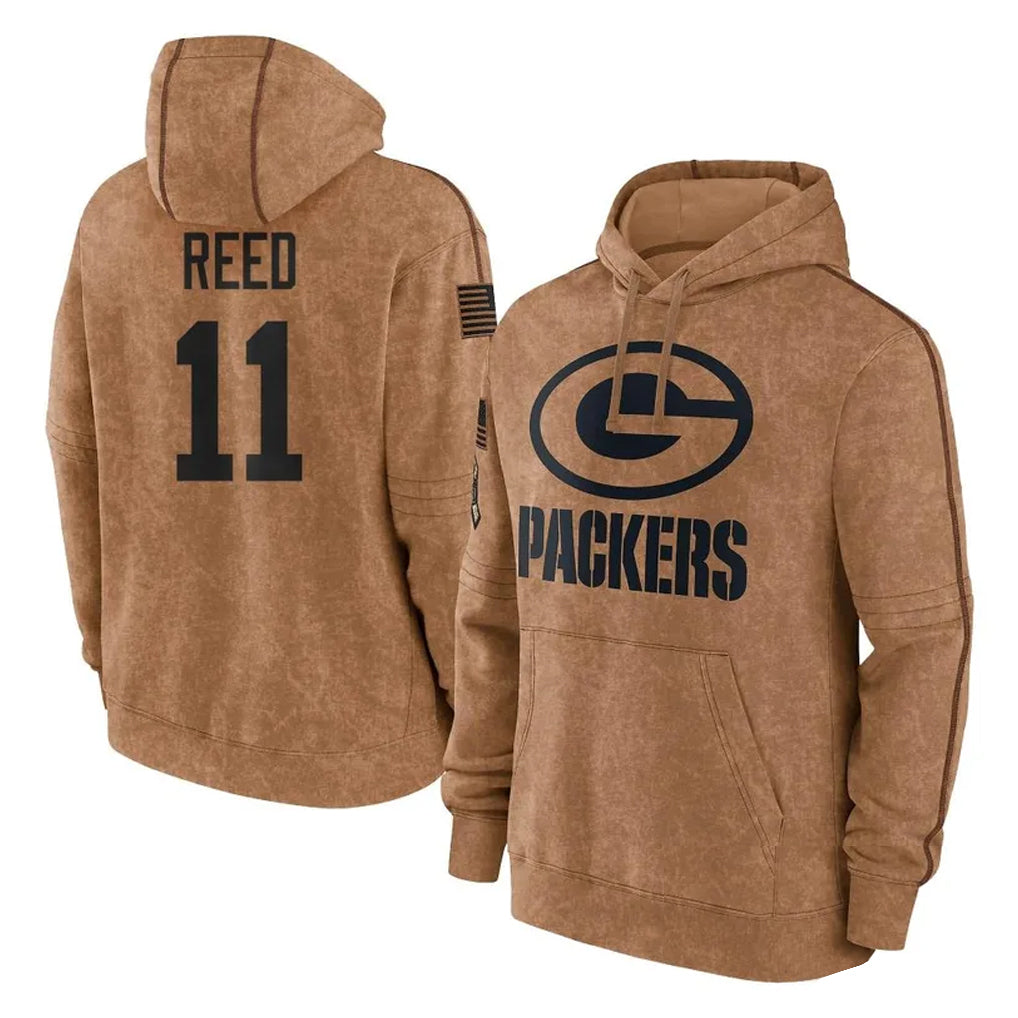 Pouc GB.Packers #11 Jayden Reed Player Brown Salute to Service Hoodies Limited Game Stitched Jerseys