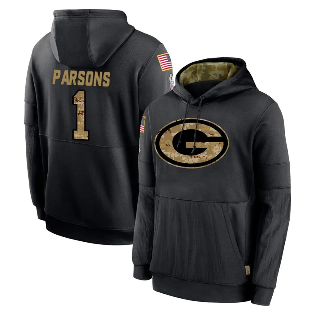 Pouc GB.Packers #1 Micah Parsons Player Black Salute to Service Hoodies Limited Game Stitched Jerseys